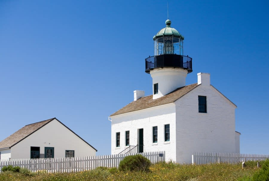 Old Point Loma lighthouse sits atop a hill in the San Diego Bay in this undated picture.