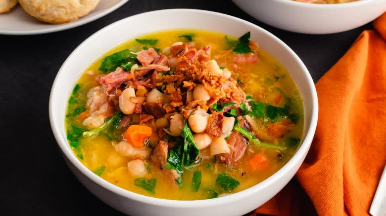 Ham bone soup in bowl