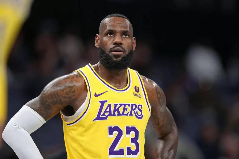 湖人詹姆斯(Lebron James)傷勢成疑。法新社