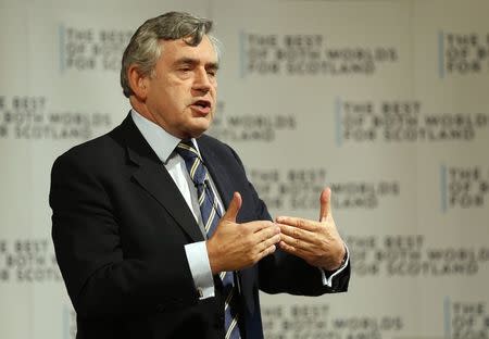 Former British Prime Minister Gordon Brown speaks at a "Better Together" rally in Dundee, Scotland August 27, 2014. REUTERS/Russell Cheyne