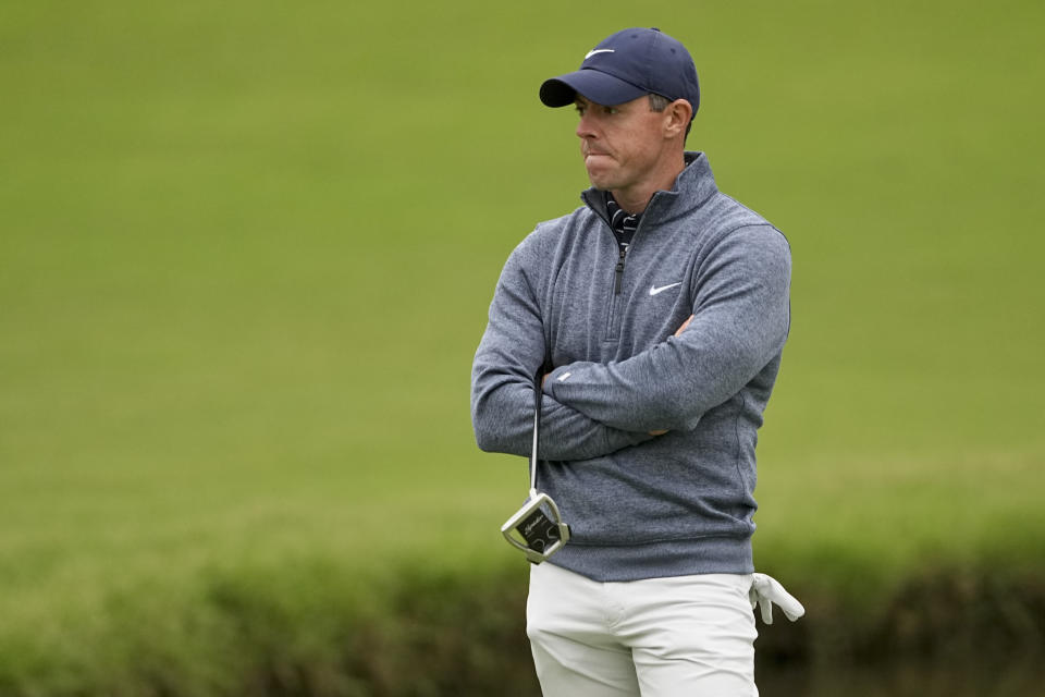 Rory McIlroy, of Northern Ireland, waits to putt on the 13th hole during the third round of the PGA Championship golf tournament at Southern Hills Country Club, Saturday, May 21, 2022, in Tulsa, Okla. (AP Photo/Matt York)