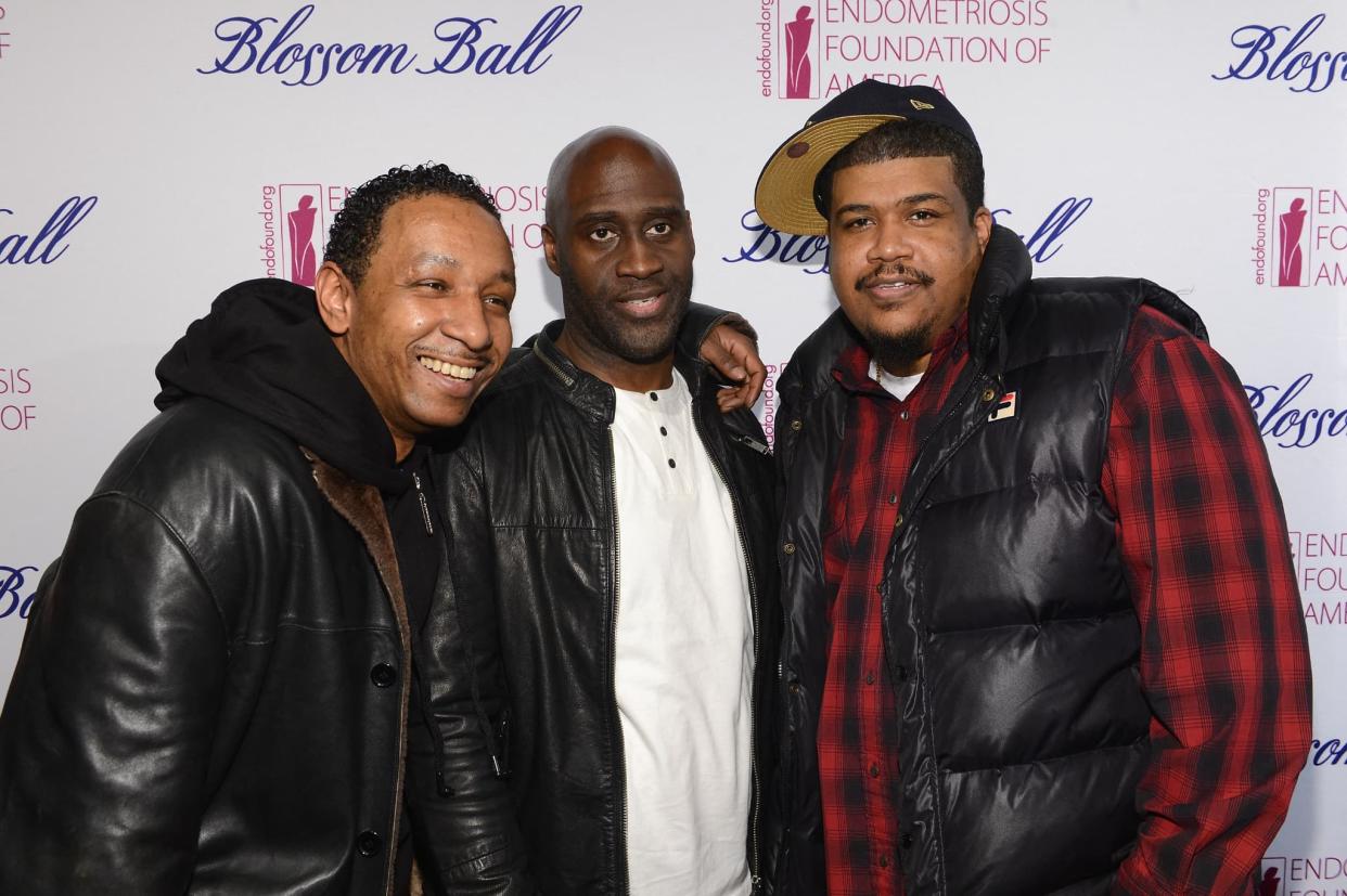 De gauche à droite: David Jude Jolicoeur, Kelvin Mercer et Vincent Mason du groupe de hip-hop américain De La Soul à New York le 11 mars 2013. - Dimitrios Kambouris - AFP