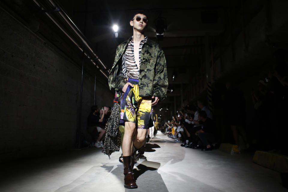 A model wears a creation for the Dries van Noten mens Spring-Summer 2020 fashion collection presented in Paris, Thursday, June 20 2019. (AP Photo/Thibault Camus)