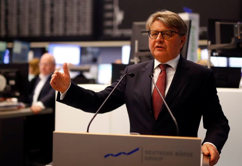 Theodor Weimer, new CEO of German stock exchange Deutsche Boerse AG, informs the media about the planned renovations at the trading floor of Frankfurt's stock exchange in Frankfurt, Germany, January 29, 2018. REUTERS/Kai Pfaffenbach