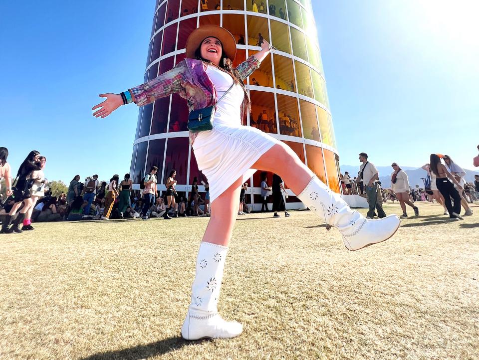 isabella rolz posing at coachella in desert