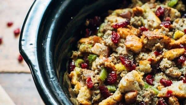 slow cooker pear and sausage stuffing