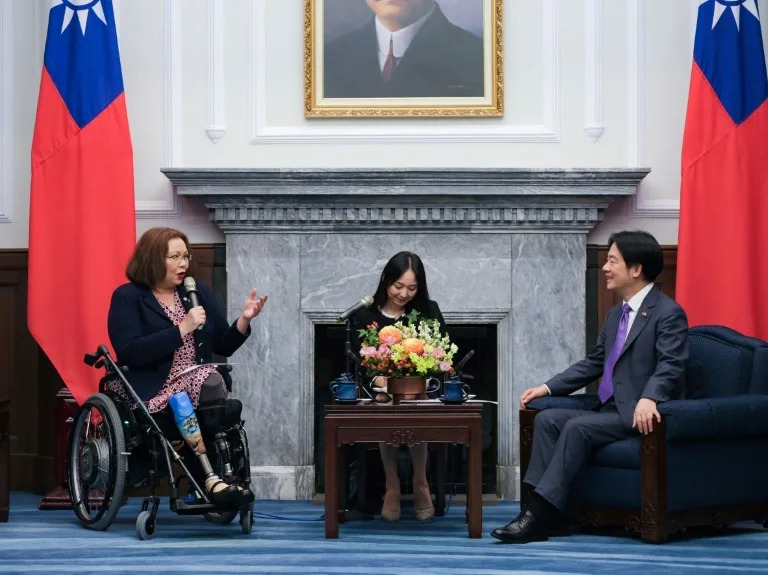 Taiwan's President Lai Ching-te (R) meets US Senator Tammy Duckworth (L) at the Presidential Office in Taipei (Handout)