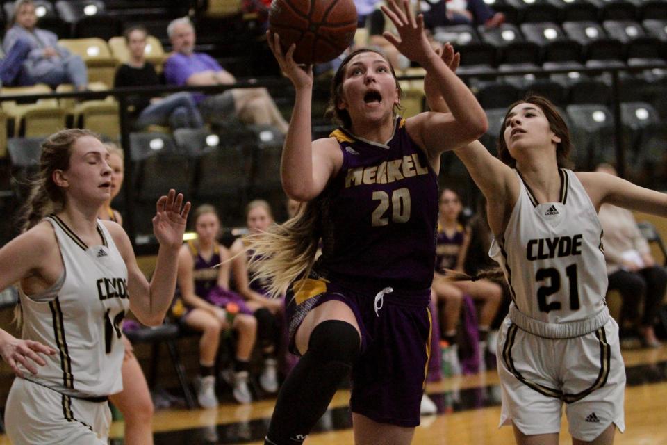 Merkel's Jada O'Kelly attempts a layup against Clyde.