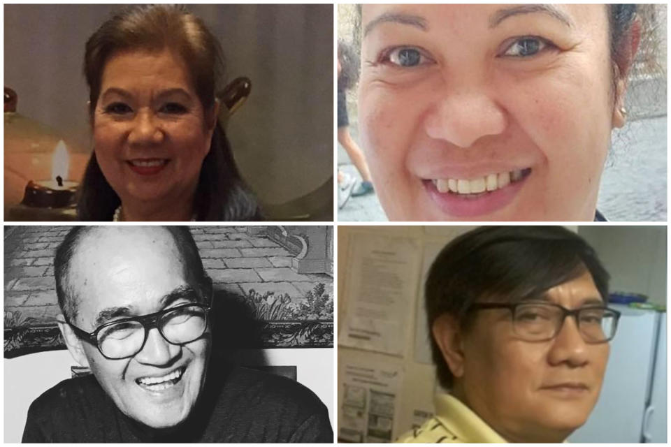 Four of the Filipino health and care workers who have died during the pandemic. Clockwise from top left: Resy Manalo, Elma Cavalida, Norman Austria and Eleuterio Gibela. (PA)