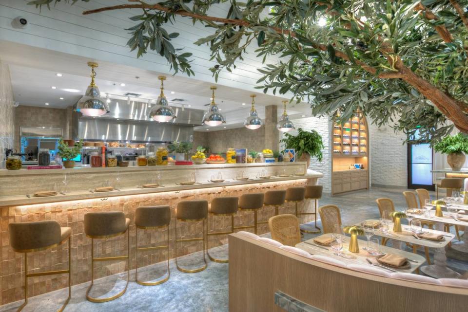 The chef’s counter at Abbale Telavivian Kitchen, which faces the restaurant’s open kitchen.