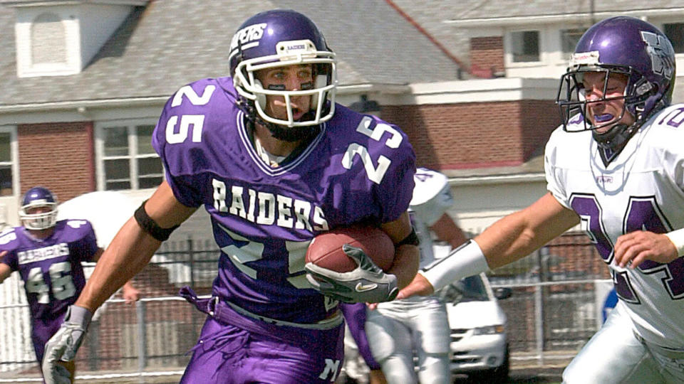 Mount Union receiver Nick Sirianni, now the Eagles coach, runs with the ball after catching a pass in a 2003 game.