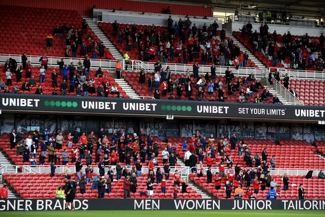 General view of supporters inside the Riverside Stadium 