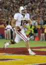 LOS ANGELES, CA - OCTOBER 29: Quarterback Andrew Luck #12 of the Stanford Cardinal scores on a two yard touchdown run in the third quarter against the USC Trojans at the Los Angeles Memorial Coliseum on October 29, 2011 in Los Angeles, California. (Photo by Stephen Dunn/Getty Images)