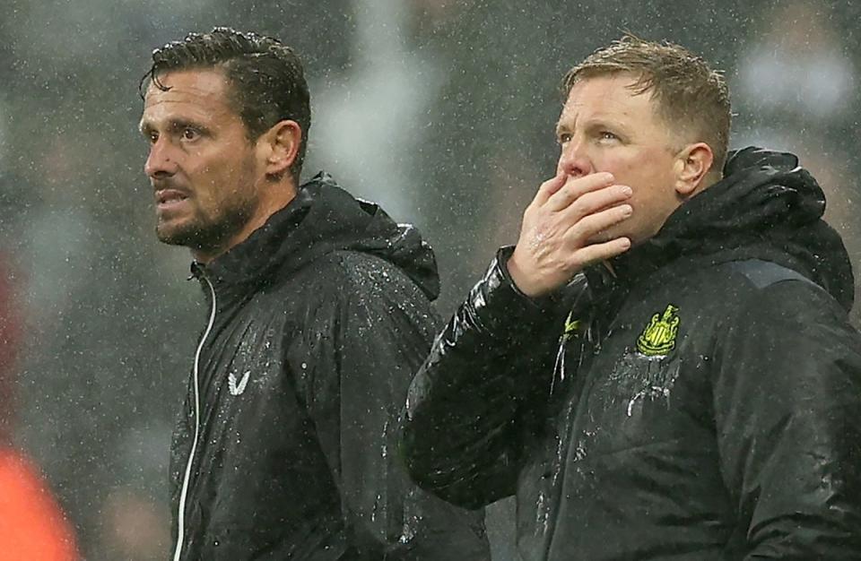 Newcastle manager Eddie Howe looks on during a miserable night for Newcastle (EPA)