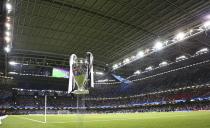 <p>The trophy is put on display before the Champions League final soccer match between Juventus and Real Madrid at the Millennium stadium in Cardiff, Wales </p>