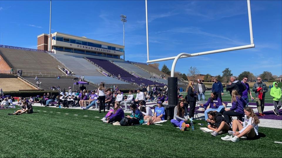 Furman fans gathered Saturday at Paladin Stadium to watch Furman take on San Diego State in the second round of the NCAA Tournament.