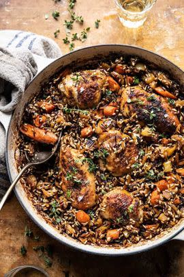One-Pot Lemon Rosemary Dijon Chicken and Butter-Toasted Rice Pilaf