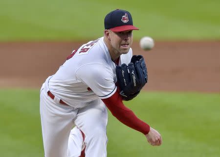 Sep 18, 2018; Cleveland, OH, USA; Cleveland Indians starting pitcher Corey Kluber (28) delivers in the first inning against the Chicago White Sox at Progressive Field. Mandatory Credit: David Richard-USA TODAY Sports