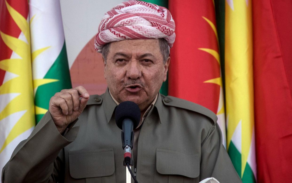 Kurdish President Masoud Barzani speaks to supporters during a rally for the upcoming referendum - Getty Images Europe