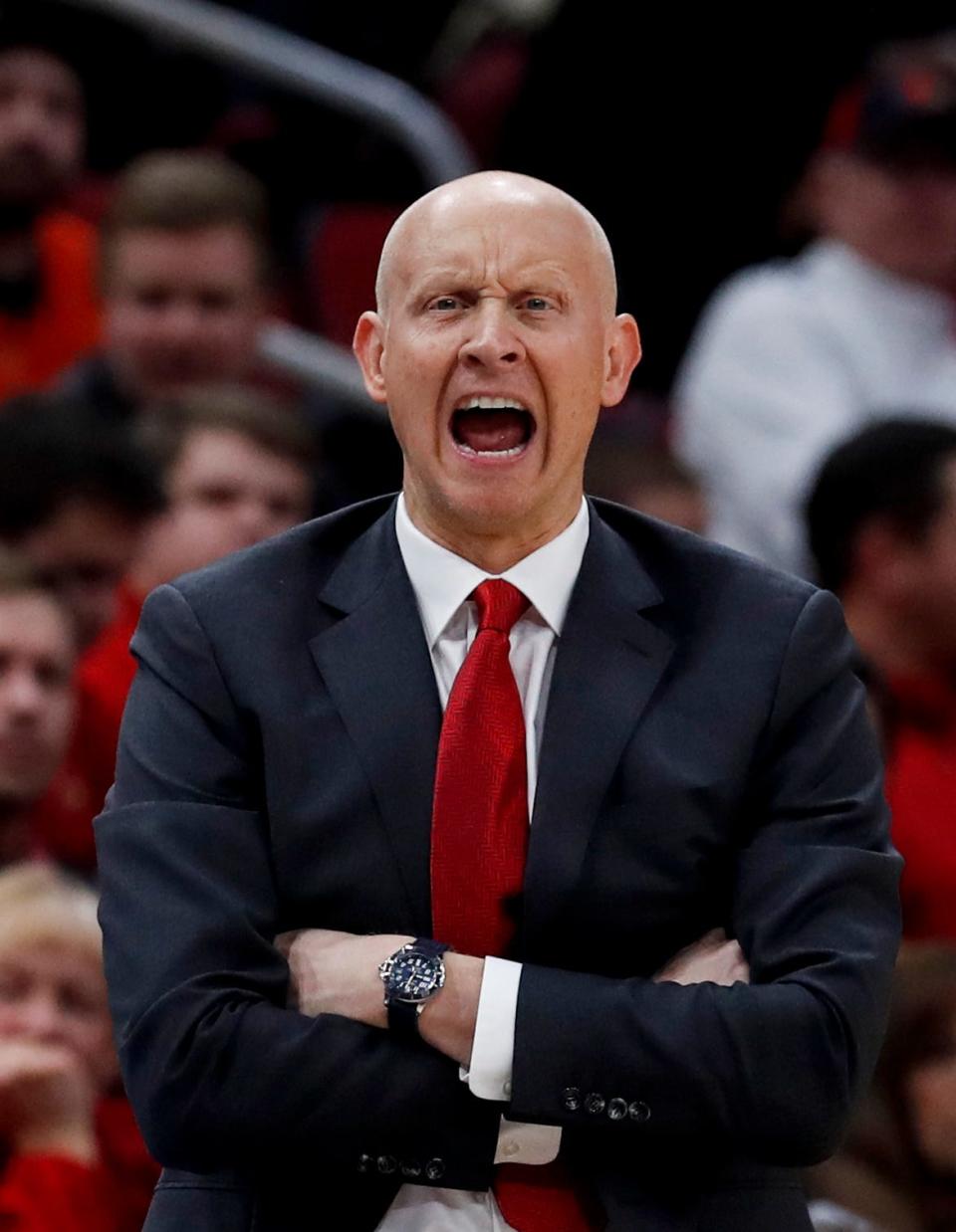 Louisville's Chris Mack coaches his team against Syracuse on Feb.19, 2020.