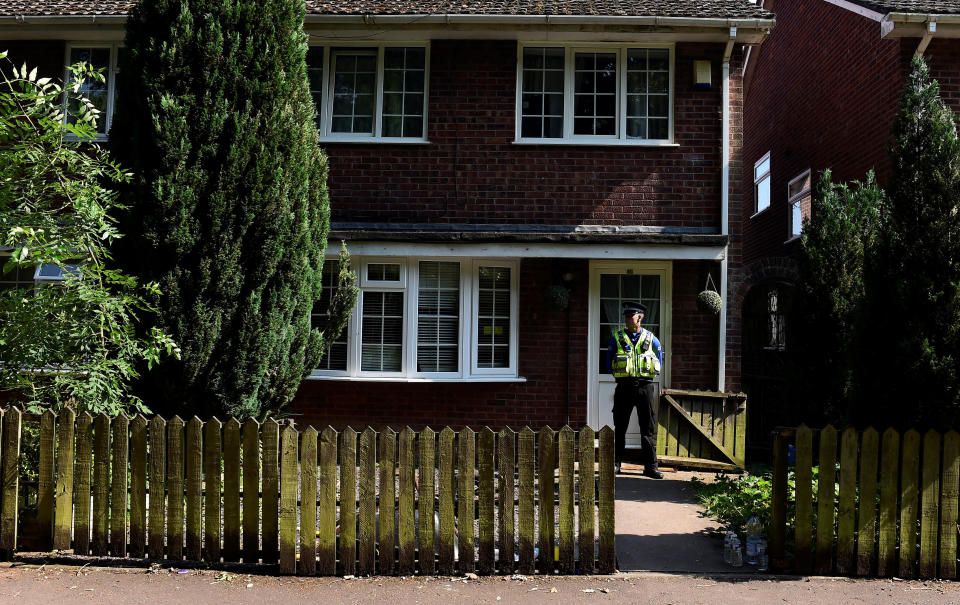 A police officer stands outside the home of Darren Osborne, in Cardiff, Wales, on June 20, 2017. He was convicted of driving a rented van into Muslim worshippers outside a London mosque. (Photo: Rebecca Naden / Reuters)