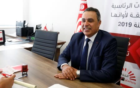 Former Tunisian Prime Minister Mehdi Jomaa submits his candidacy for the presidential election in Tunis