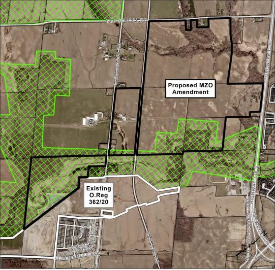 The Town of Caledon provided this map showing the areas, bordered in thick block lines, covered by the province's proposed MZO amendment. The areas in green show areas of the Greenbelt included in the areas covered by the proposed MZO amendment. However, the province now says the amendment won't include protected lands located within the Greenbelt.