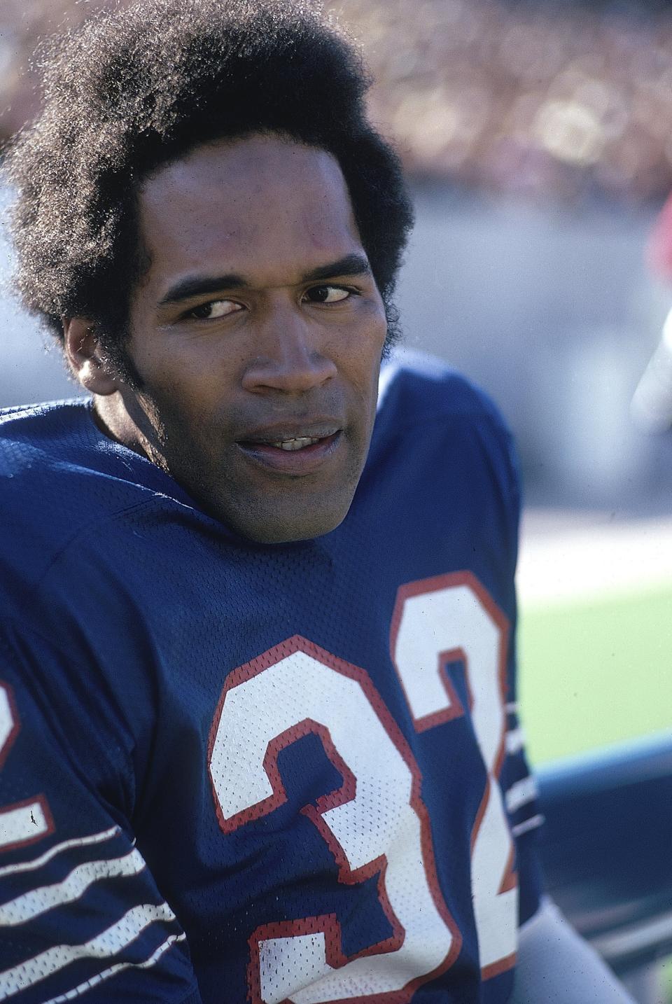 UNITED STATES - OCTOBER 14:  Football: Closeup of Buffalo Bills O,J, Simpson (32) on sidelines bench during game vs Baltimore Colts, Orchard Park, NY 10/14/1973  (Photo by John Iacono/Sports Illustrated via Getty Images)  (SetNumber: X18082)