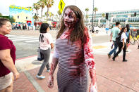 <p>A cosplayer is covered in (fake) blood at Comic-Con International on July 18, 2018, in San Diego. (Photo: Daniel Knighton/Getty Images) </p>