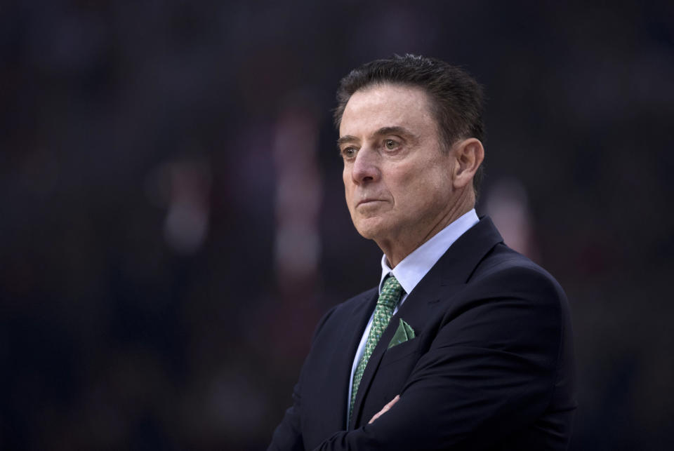 Panathinaikos coach Rick Pitino looks on during a Euroleague basketball match between Panathinaikos and Olympiakos in Piraeus near Athens, on Friday, Jan. 4, 2019. (AP Photo/Petros Giannakouris)