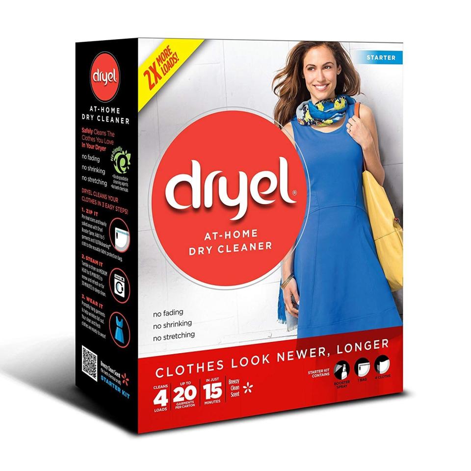 The Dryel At-Home Dry Cleaner Starter Kit is only $10 and can clean 4 loads for a total of 20 garments. (Photo: Amazon)