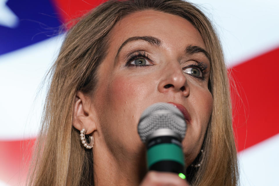 Republican candidate for U.S. Senate Sen. Kelly Loeffler speaks at a campaign rally on Friday, Nov. 13, 2020, in Cumming, Ga. Loeffler and Democratic candidate Raphael Warnock are in a runoff election for the Senate seat in Georgia. (AP Photo/Brynn Anderson)