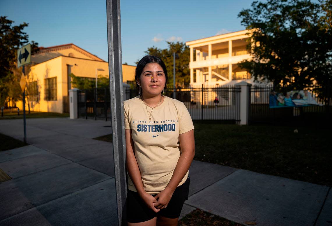 Miami Senior High School freshman Yuvia Rodriguez, 15. Rodriguez is on the flag football team at her school.