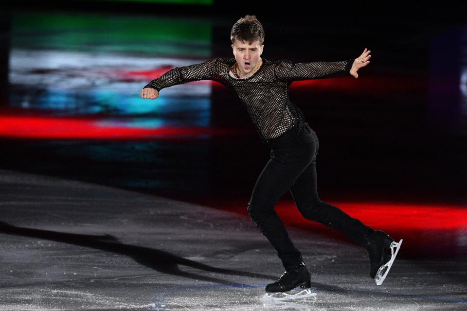 <p>Uzbekistan’s Misha Ge performs during the figure skating gala event during the Pyeongchang 2018 Winter Olympic Games at the Gangneung Oval in Gangneung on February 25, 2018. / AFP PHOTO / Mladen ANTONOV (Photo credit should read MLADEN ANTONOV/AFP/Getty Images) </p>