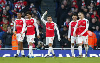 Football Soccer - Arsenal v Burnley - FA Cup Fourth Round - Emirates Stadium - 30/1/16 Alexis Sanchez celebrates scoring the second goal for Arsenal Reuters / Eddie Keogh Livepic EDITORIAL USE ONLY. No use with unauthorized audio, video, data, fixture lists, club/league logos or "live" services. Online in-match use limited to 45 images, no video emulation. No use in betting, games or single club/league/player publications. Please contact your account representative for further details.