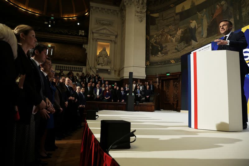 French President Emmanuel Macron holds speech on Europe's future at la Sorbonne