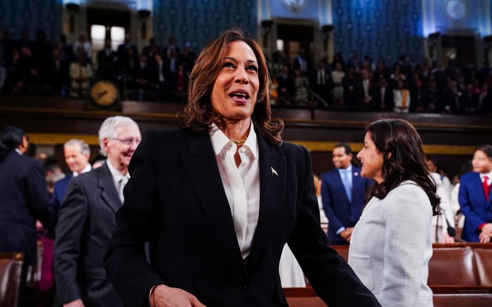 Kamala Harris arrives in the House of Representatives ahead of US President Joe Biden's third State of the Union address