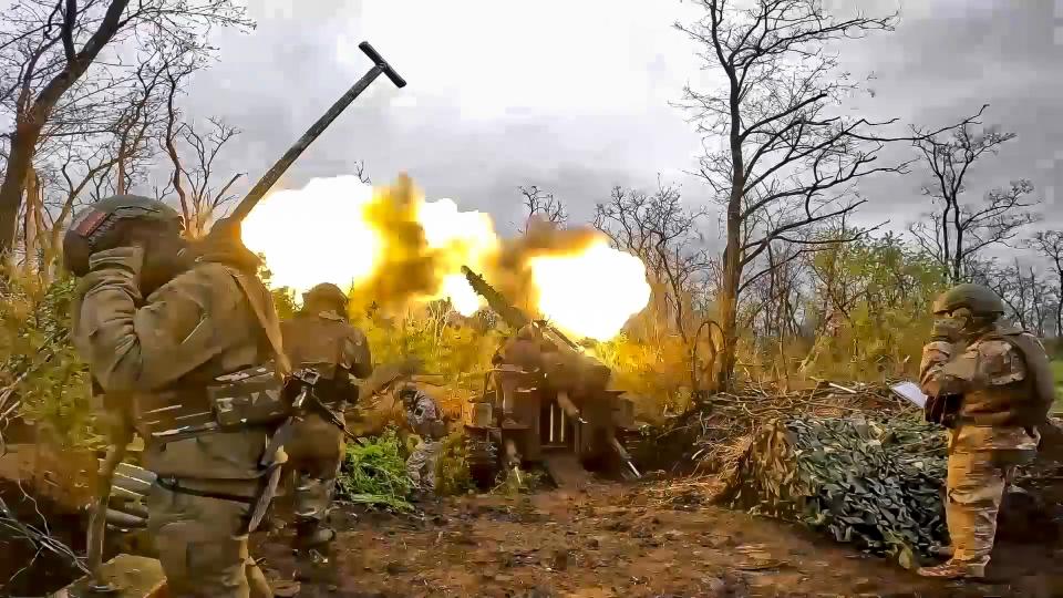 FILE - In this image taken from video released by the Russian Defense Ministry Press Service on Aug. 8, 2023, a Russian howitzer fires toward Ukrainian positions at an undisclosed location. President Vladimir Putin is likely to win another six-year term easily in an election expected in March, using his sweeping grip on Russia’s political scene to extend his tenure of over two decades in power. But he faces daunting challenges. (Russian Defense Ministry Press Service via AP, File)