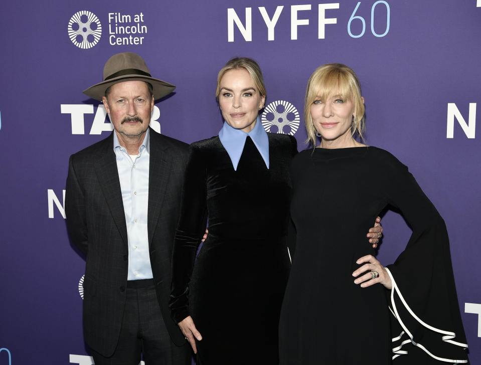 Director Todd Field, left, Nina Hoss and Cate Blanchett attend the premiere of "Tár" at Alice Tully Hall during the 60th New York Film Festival on Monday, Oct. 3, 2022, in New York. (Photo by Evan Agostini/Invision/AP)