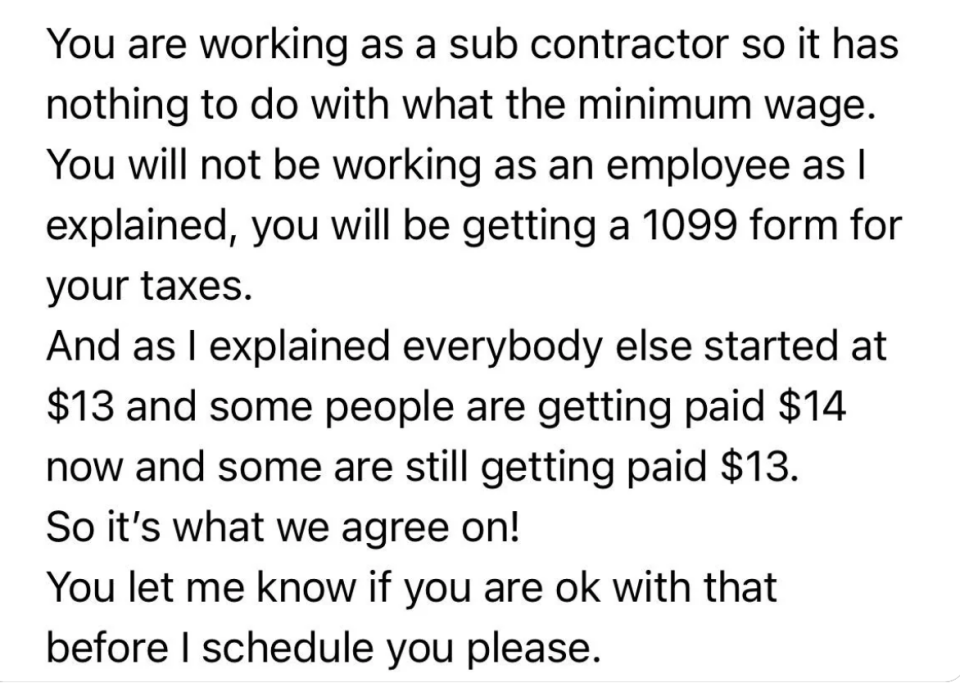 "You are working as a sub contractor"