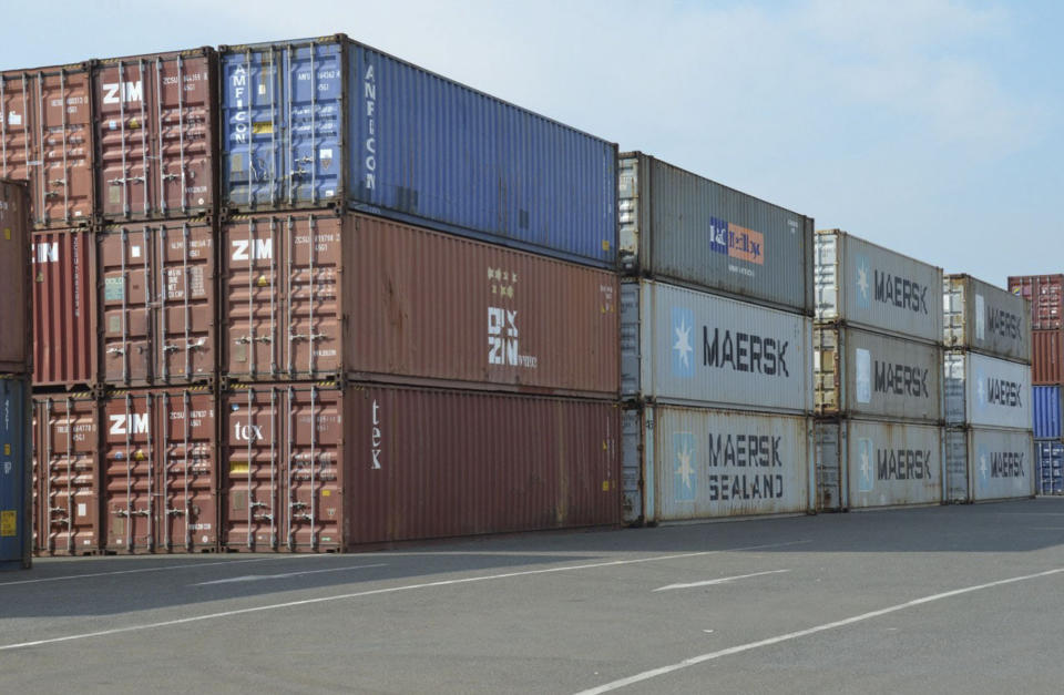 In this Thursday, May 30, 2019, photo released by the Department of Foreign Affairs, containers with garbage from Canada wait to be loaded on the cargo ship M/V Bavaria at Subic port in Zambales province, northwestern Philippines. The Philippines, one of two Southeast Asian countries that protested being treated like dumpsites by wealthier nations, on Friday, May 31, 2019, shipped 69 containers of what it's officials called illegally transported garbage back to Canada. (Nilo Palaya, DFA - Office of Strategic Communications and Research via AP)