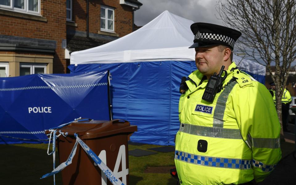 Police outside the home of Nicola Sturgeon, the former Scottish First Minister, and her husband Peter Murrell on Thursday - Jeff J Mitchell/Getty Images