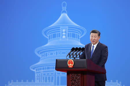 Chinese President Xi Jinping speaks during the 86th INTERPOL General Assembly at Beijing National Convention Center on September 26, 2017 in Beijing, China. REUTERS/Lintao Zhang/Pool