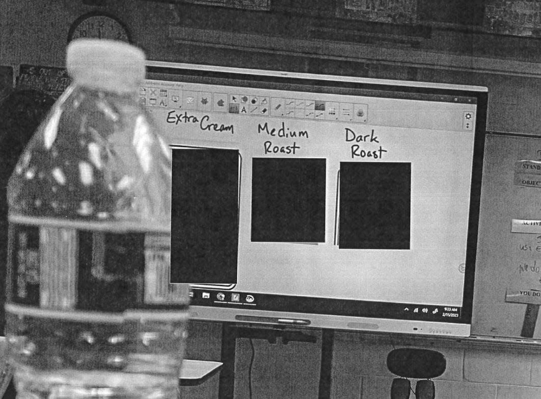 A photo taken in Cary Altschuler's classroom at Lake Worth High School shows the moment he put students' photos up on the smartboard and referred to their skin tones using coffee-related terms. The photo was verified by district investigators and included in the district's report on the incident. Altschuler was fired June 14, 2023.