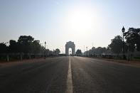 A deserted road at Rajpath in front of India Gate is seen during a one-day Janata (civil) curfew imposed amid concerns over the spread of the COVID-19 novel coronavirus, in New Delhi on March 22, 2020. (Photo by Jewel SAMAD / AFP) (Photo by JEWEL SAMAD/AFP via Getty Images)