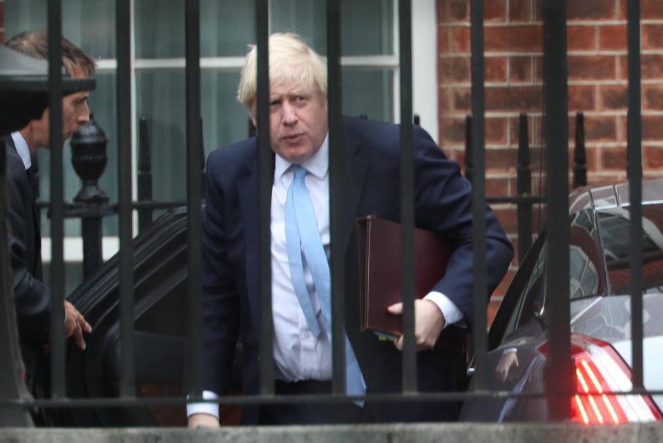 Prime Minister Boris Johnson arrives in Downing Street, London, following his visit to Ireland. It has been confirmed by Downing Street that parliament will be prorogued at the close of business Monday. (Photo by Yui Mok/PA Images via Getty Images)