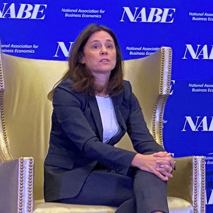 Federal Reserve Bank of Dallas President Lorie Logan speaks at a conference of the National Association for Business Economics in Dallas, Texas, U.S., October 9, 2023. REUTERS/Ann Saphir