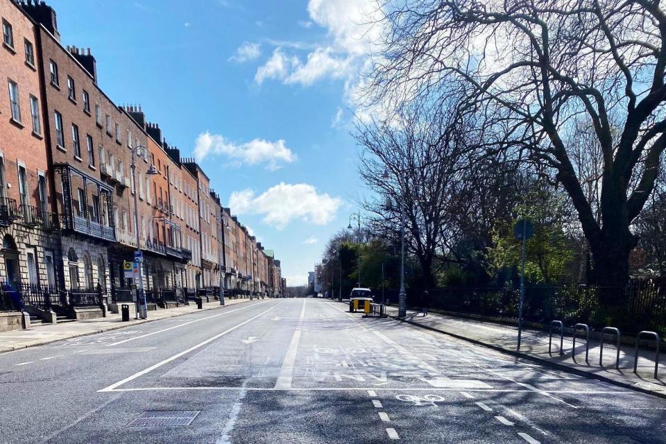 An empty Merrion Square in Dublin, after new coronavirus restrictions on public life in Ireland were put into place. (PA)