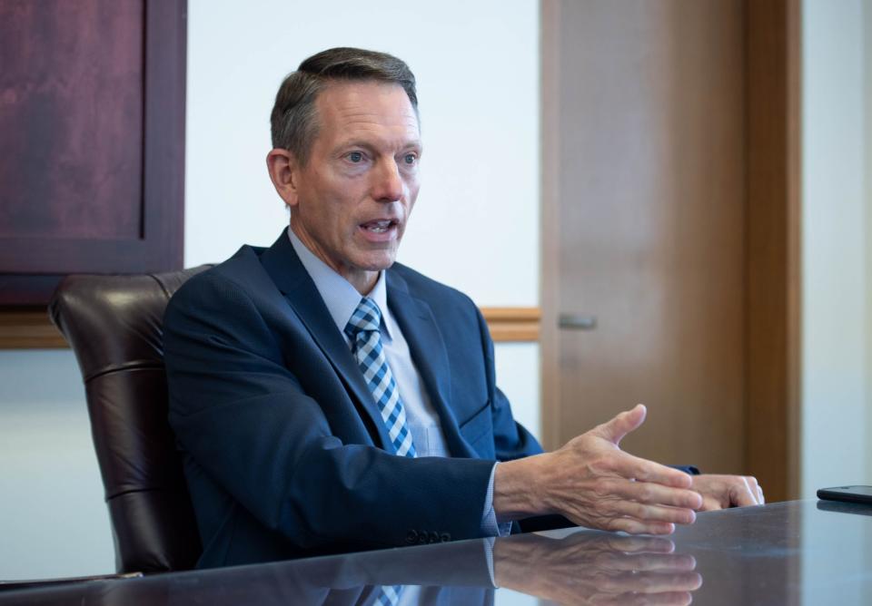 Timothy Smith talks about his efforts as superintendent and his recent contract termination during an interview at the Escambia County School District administration building in Pensacola on Monday, May 22, 2023.