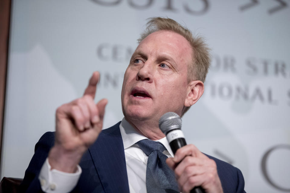 FILE - In this March 20, 2019 file photo, Acting Defense Secretary Patrick Shanahan speaks at the Center for Strategic and International Studies in Washington. A U.S. official says the Pentagon’s watchdog agency has cleared Shanahan of wrongdoing in connection with allegations that he had used his official position to favor his former employer, Boeing Co. (AP Photo/Andrew Harnik)